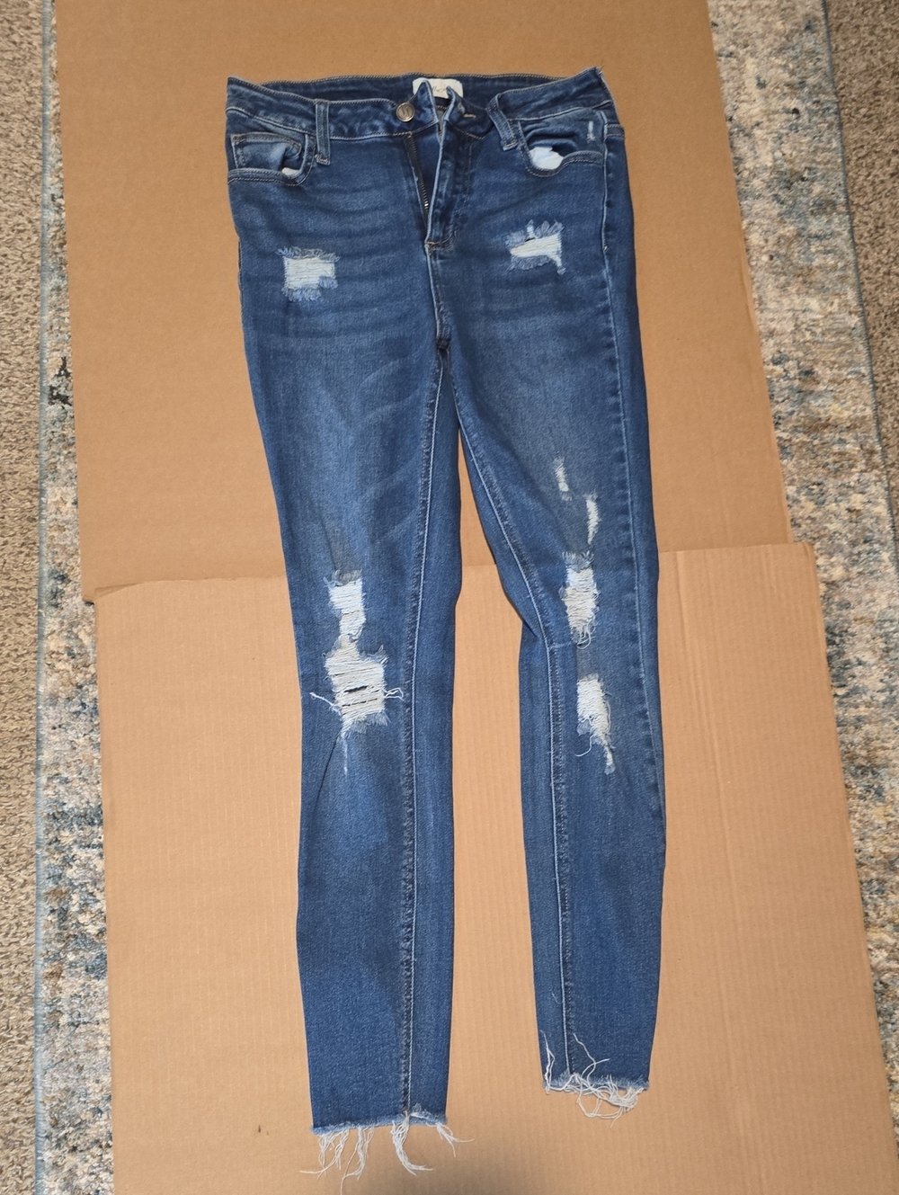 Distressed Skinny Jeans in Dark Blue - Women's #93